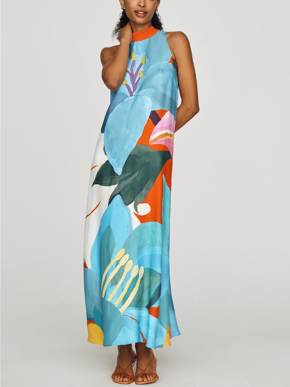 Farm Rio for Anthropologie Halter Maxi Dress Floral Watercolor Size M